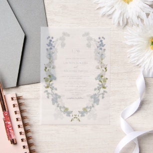 Vellum Vintage Dusty Blue Garden Monogram Wedding Invitations