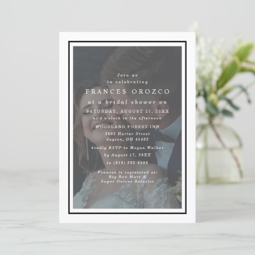 Vellum White And Black Frame Photo Bridal Shower Invitation