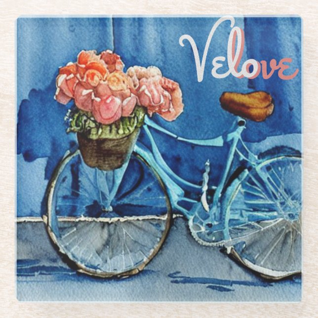 Velo Love Cycling Glass Coaster (Front)