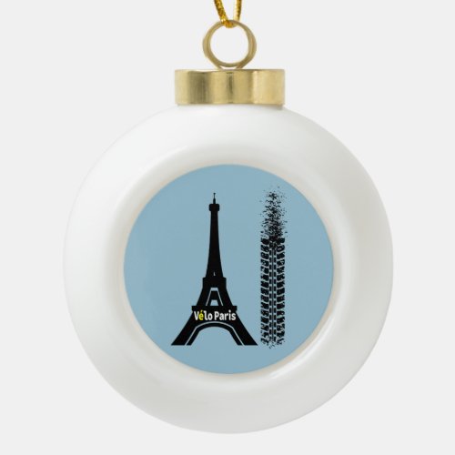 Velo Paris Bike Eiffel Tower Ceramic Ball Christmas Ornament