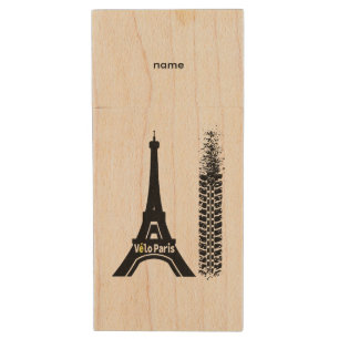 Velo Paris Bike Eiffel Tower Wood USB Flash Drive