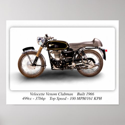 Velocette Venom Clubman 1966 Motorcycle _ A3 Poster
