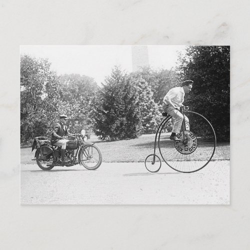 Velocipede and Police Motorcycle Vintage photo Postcard