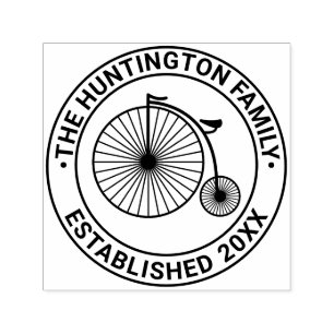 Velocipede Penny Farthing Family Name Date Est Self-inking Stamp