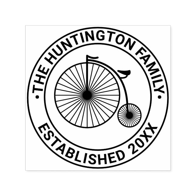 Velocipede Penny Farthing Family Name Date Est Self-inking Stamp (Design)