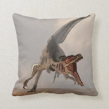 Velociraptor Chase Throw Pillow by ArtOfDanielEskridge at Zazzle