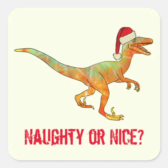 Velociraptor Dinosaur Festive Funny Raptor Slogan Square Sticker | Zazzle