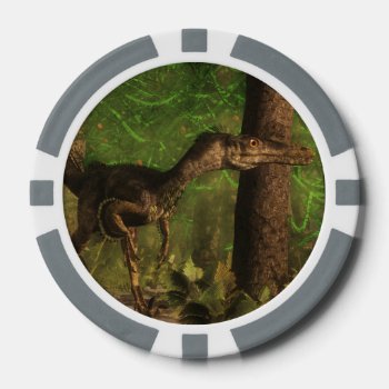 Velociraptor Dinosaur In The Forest Poker Chips by Elenarts_PaleoArts at Zazzle