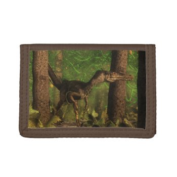 Velociraptor Dinosaur In The Forest Tri-fold Wallet by Elenarts_PaleoArts at Zazzle