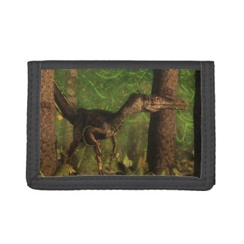 Velociraptor Dinosaur In The Forest Trifold Wallet by Elenarts_PaleoArts at Zazzle