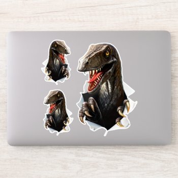 Velociraptor Dinosaur Laptop Sticker by FantasyCases at Zazzle