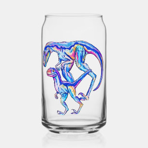 Velociraptor Dinosaur Mom & Baby  Can Glass