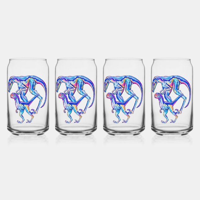Velociraptor Dinosaur Mom & Baby  Can Glass (Back)