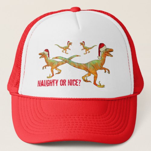 Velociraptor Dinosaur Santa quote Trucker Hat