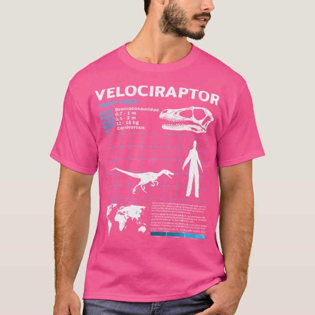 Velociraptor Fact Sheet Dinosaur Facts T-Shirt (Front)