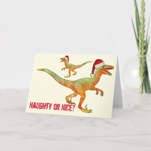 Velociraptor Funny Festive Santa Raptor Dinosaur   Card