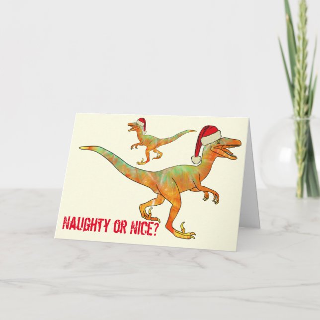 Velociraptor Funny Festive Santa Raptor Dinosaur   Card (Front)