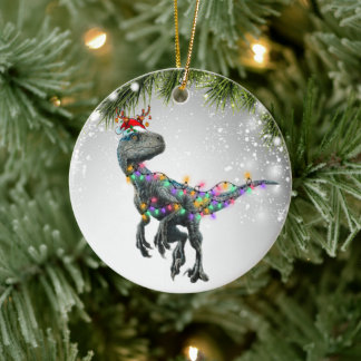 Velociraptor Gift For Dinosaurs Lover Adult Kids Ceramic Ornament