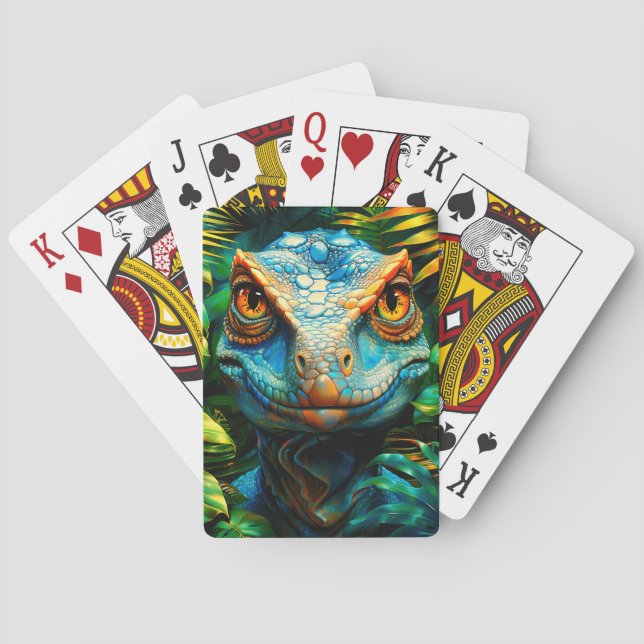 Velociraptor Portrait Vivid Jungle Closeup Poker Cards (Back)