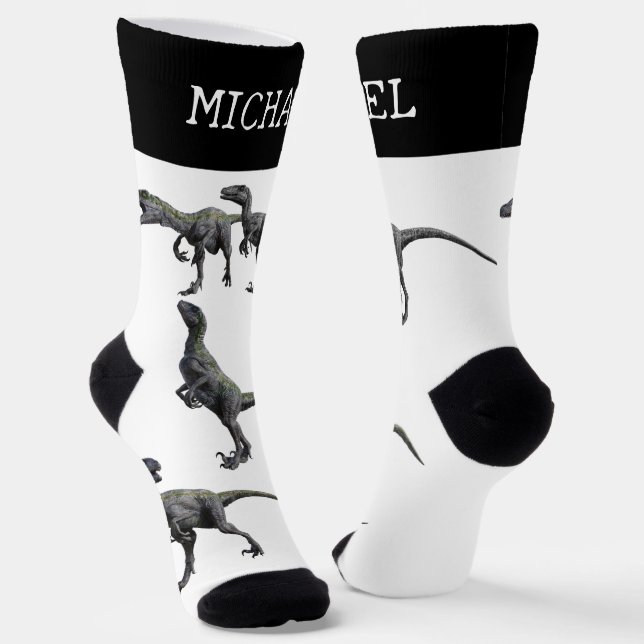 Velociraptor Raptor Dinosaur personalized Name Socks (Angled)