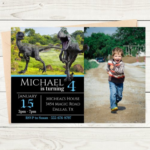 Velociraptor Raptor Photo Birthday  Invitation