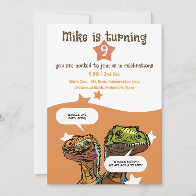 Velociraptor-Themed Dino-Loving Boys' Birthday Invitation (Front)