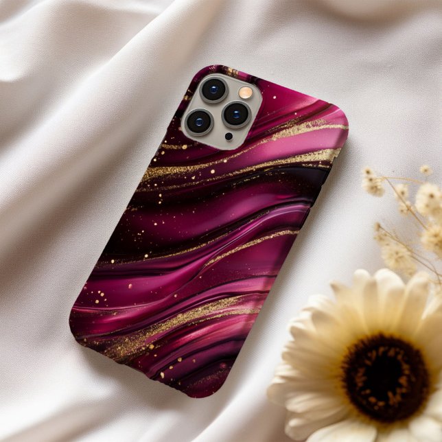 Velours Royale Luxury Magenta Silk Marble Gold iPhone Case (Creator Uploaded)