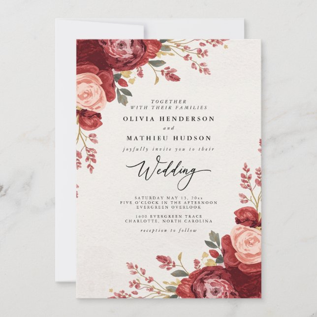 Velvet Bloom Archway Wedding Invitation (Front)