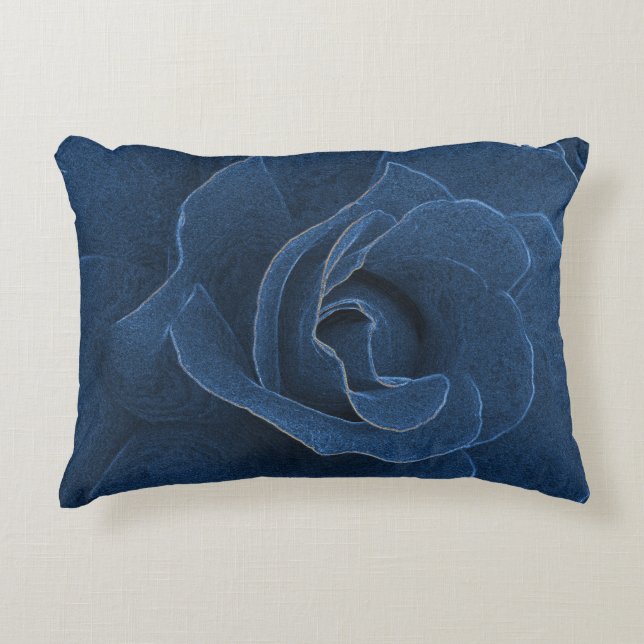 Velvet blue rose accent pillow (Front)