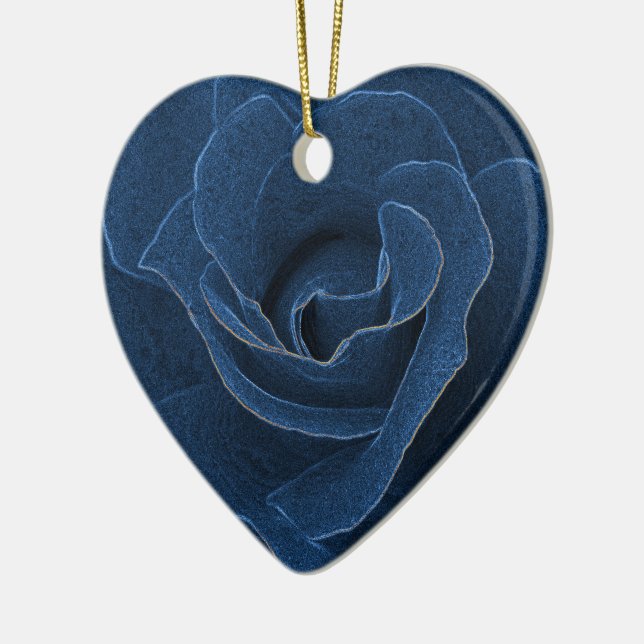 Velvet blue rose ceramic ornament (Left)