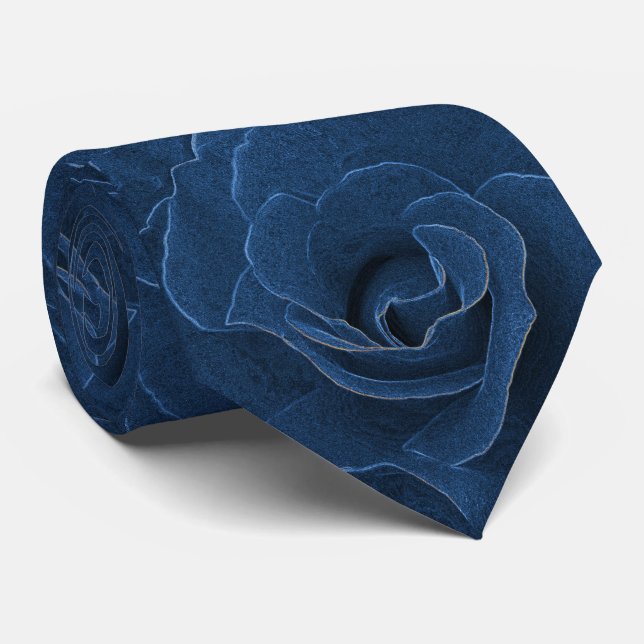 Velvet blue rose neck tie (Rolled)