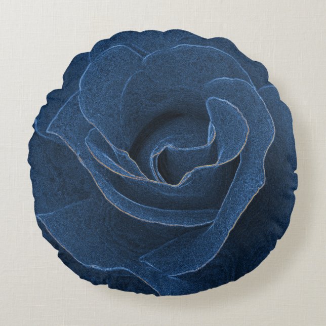 Velvet blue rose round pillow (Front)