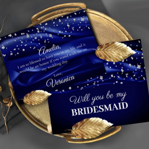 Velvet Blue Silk Will You Be My Bridesmaid Postcard