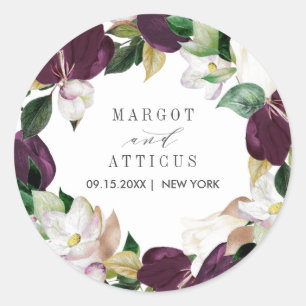 Velvet Bold Magnlia botanical wedding monogram Classic Round Sticker
