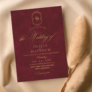 Velvet  Burgundy Script Wedding Invitation