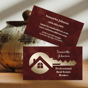 Velvet Crimson Gold Key Real Estate Business Card