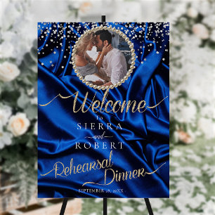 Velvet Elegant Blue Rehearsal Dinner Welcome Sign