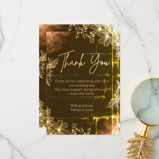 Velvet Emerald Glow Wedding Thank You Card (Front/Back In Situ)