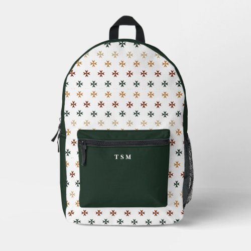 Velvet Forest Cross Pattern Personalized Initial  Printed Backpack