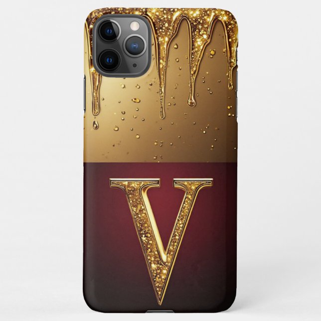 💎 Velvet Glitter V Monogram Dripping Custom  iPhone Case (Back)