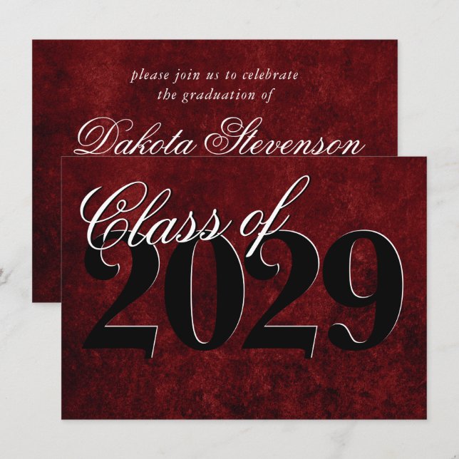 Velvet Grad | Ruby Red Crimson Jewel Tone Grunge Invitation (Front/Back)