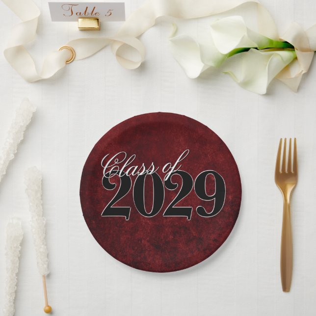 Velvet Grad | Ruby Red Crimson Jewel Tone Grunge Paper Plates (Wedding)