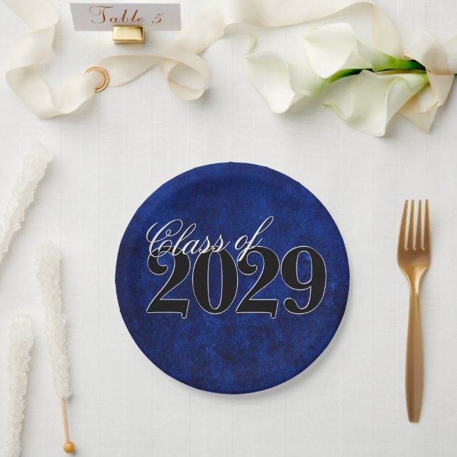 Velvet Grad | Sapphire Blue Dark Jewel Tone Grunge Paper Plates (Wedding)