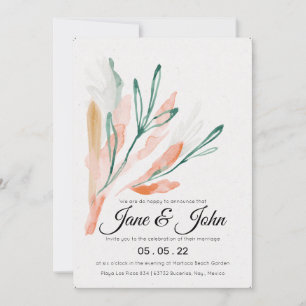 Velvet Jade Peach Foliage Wedding Invitation