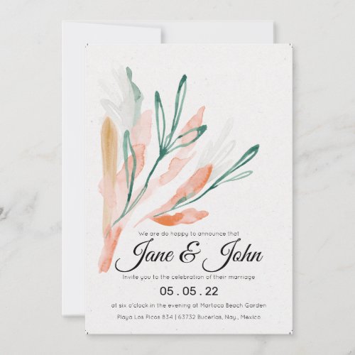 Velvet Jade Peach Foliage Wedding  Invitation