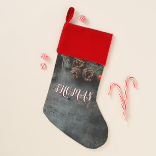 Velvet Lined Dark Rustic Christmas Musical Notes Christmas Stocking
