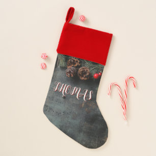 Velvet Lined Dark Rustic Christmas Musical Notes Stocking
