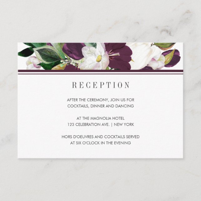 Velvet Magnolia Chic modern  wedding Reception Enclosure Card (Front)