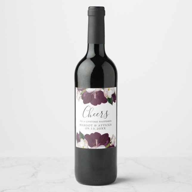 Velvet Magnolia  | WEDDING Personalized "cheers" Wine Label (Front)