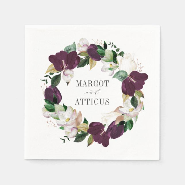 Velvet Magnolias  | Personalized Wedding Napkin (Front)